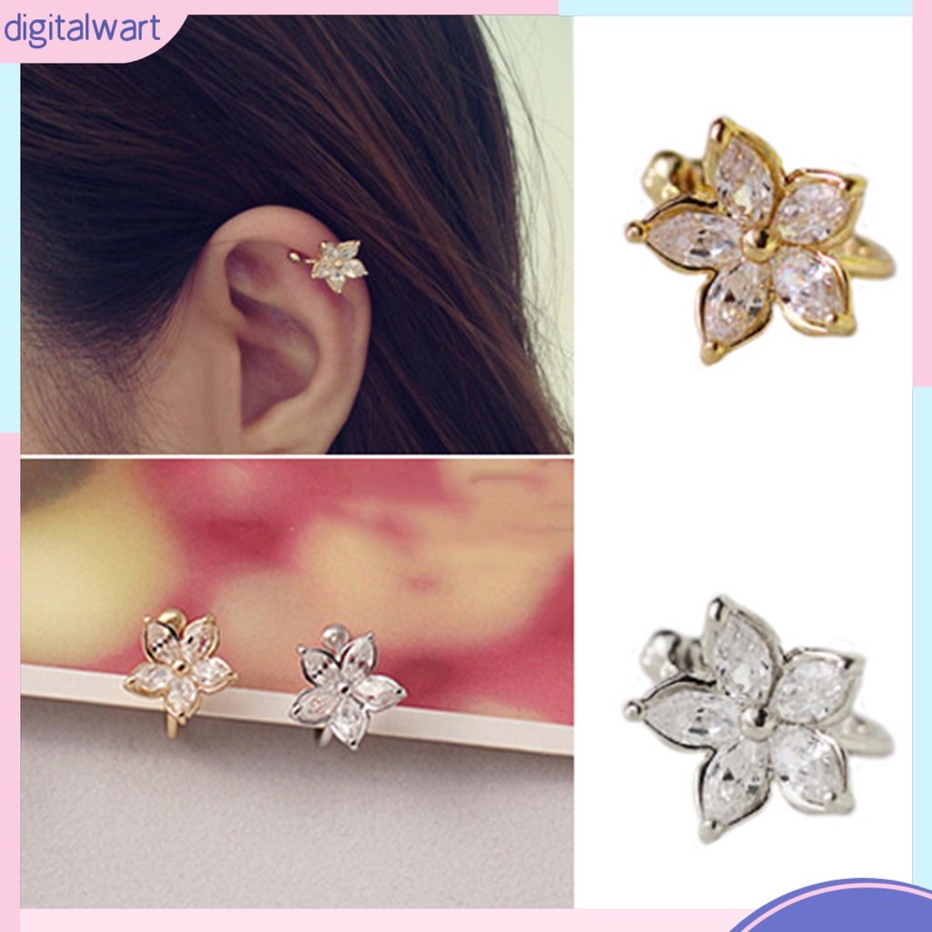 Khuyên kẹp vành tai hình hoa đính đá thời trang cho nữ
