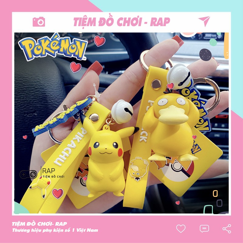 Móc khóa móc túi pokemon 3D chính hãng pikachu psyduck chamander dùng làm quà tặng, phụ kiện dễ thương