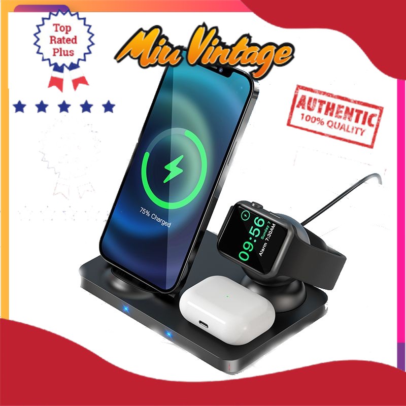 Đế sạc nhanh sạc không dây 15w chính hãng hoco Cw33🚀 3 in 1🚀 Chính Hãng smartphone& Apple Watch & Airpod