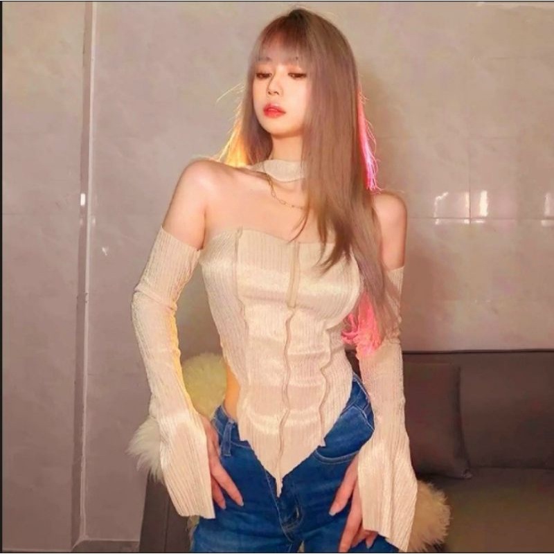 Áo thun gân len tay dài đắp chéo Chocker ❤️❤️❤️N98777