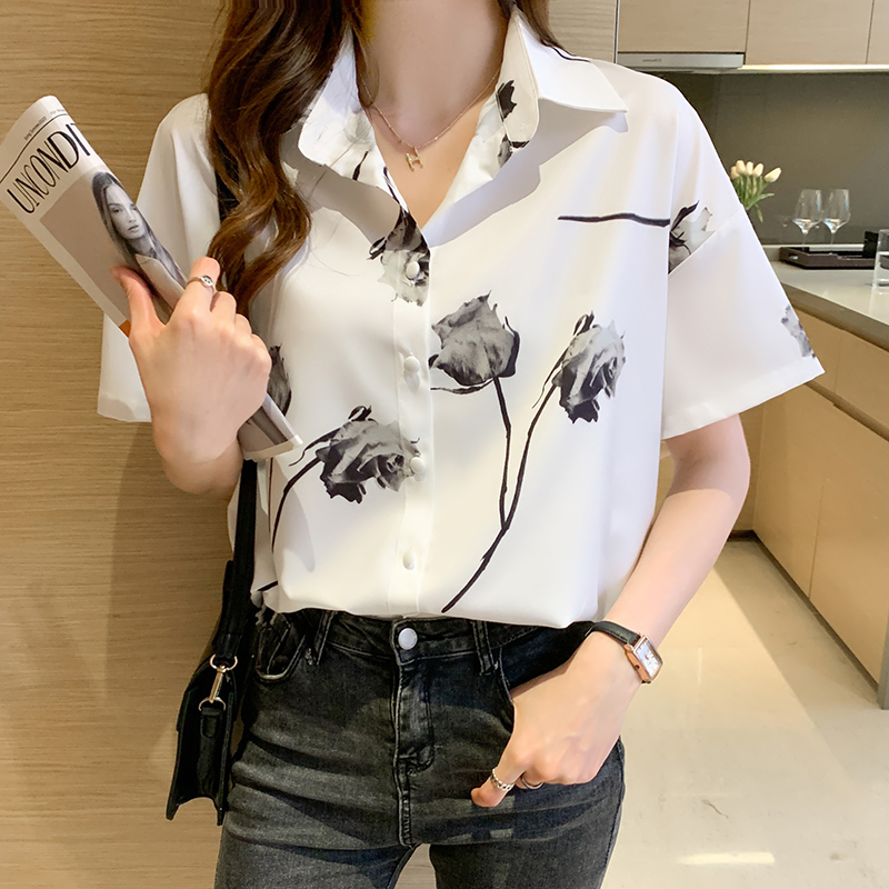 Áo Sơ Mi Voan Ngắn Tay In Họa Tiết Hoa Thanh Lịch Dành Cho Nữ | BigBuy360 - bigbuy360.vn