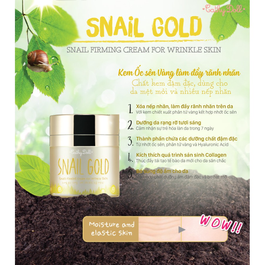 Kem ốc sên tinh chất vàng Cathy Doll Snail Gold Firming Cream For Wrinkle Skin 50g