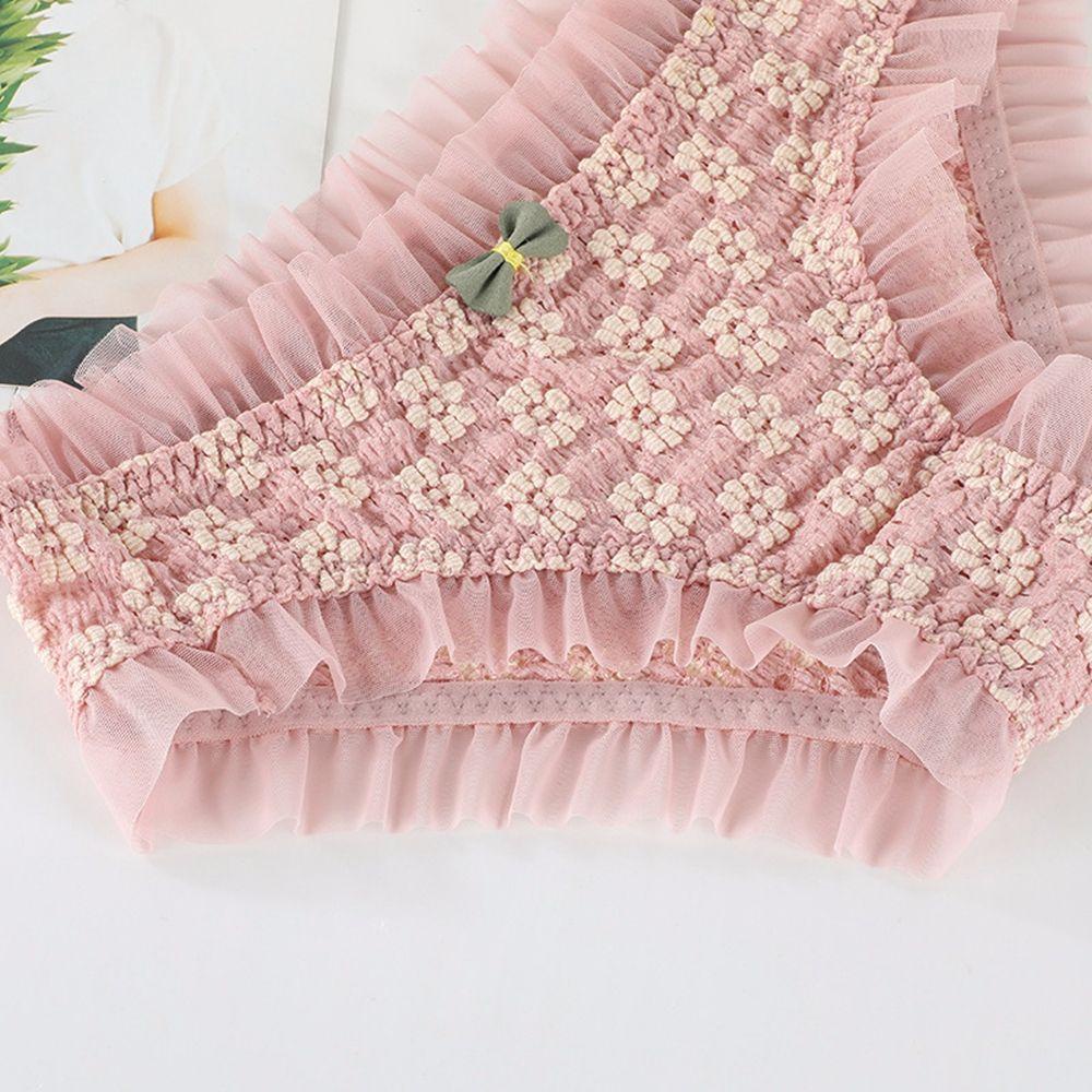 Quần Lót Cotton Mềm Mại Lưng Thấp Phối Lưới Họa Tiết Hoa Gợi Cảm Cho Nữ