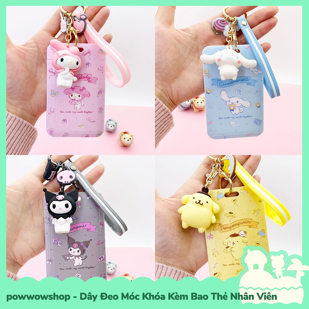 [Sẵn VN - Hỏa Tốc] Dây Đeo Thẻ, Bao Thẻ Nhân Viên Kèm Móc Khóa Mẫu Sanrio Purin, Cinnamoroll, Hello Kitty