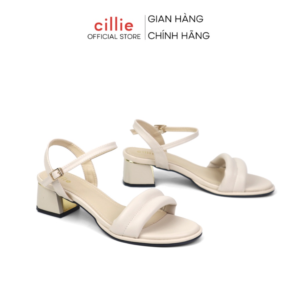 Giày sandal cao gót nữ quai phồng êm mềm gót tráng gương độc đáo cao 4cm Cillie 1106