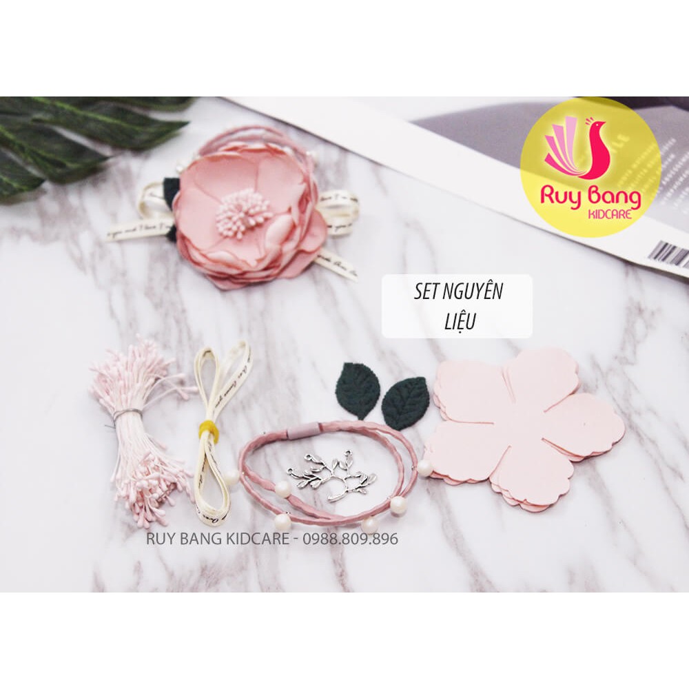 Combo set nguyên liệu làm dây buộc tóc từ cánh hoa lụa