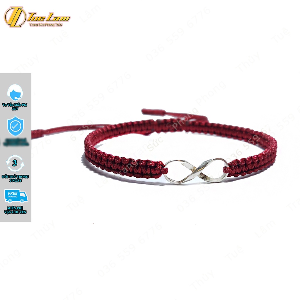 Vòng tay may mắn nữ dây chỉ đỏ đô bện charm bạc hình vô cực tình duyên  -  Tuệ Lâm