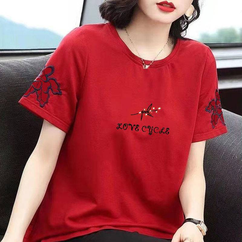 Áo Thun Tay Ngắn Cổ Tròn In Họa Tiết Plus Size Cho Phụ Nữ Trung Niên