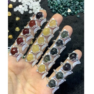 Nhẫn hồ ly bạ c mix đá phong thủy thiên nhiên