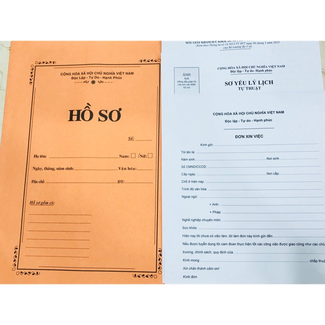 Bộ Hồ Sơ Xin Việc Đủ Giấy Tờ 2 Đơn Xin Việc + 2 Sơ Yếu Lý Lịch + 1 Giấy Chứng Nhận Sức Khỏe