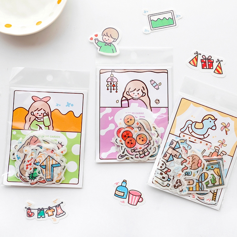 Set 40 sticker họa tiết cô bé dễ thương phong cách Hàn Quốc để trang trí sổ tay