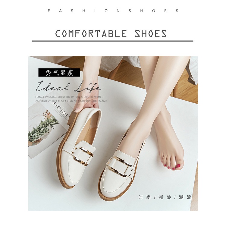 Giày Da Nữ Mũi Tròn Phong Cách Anh Quốc