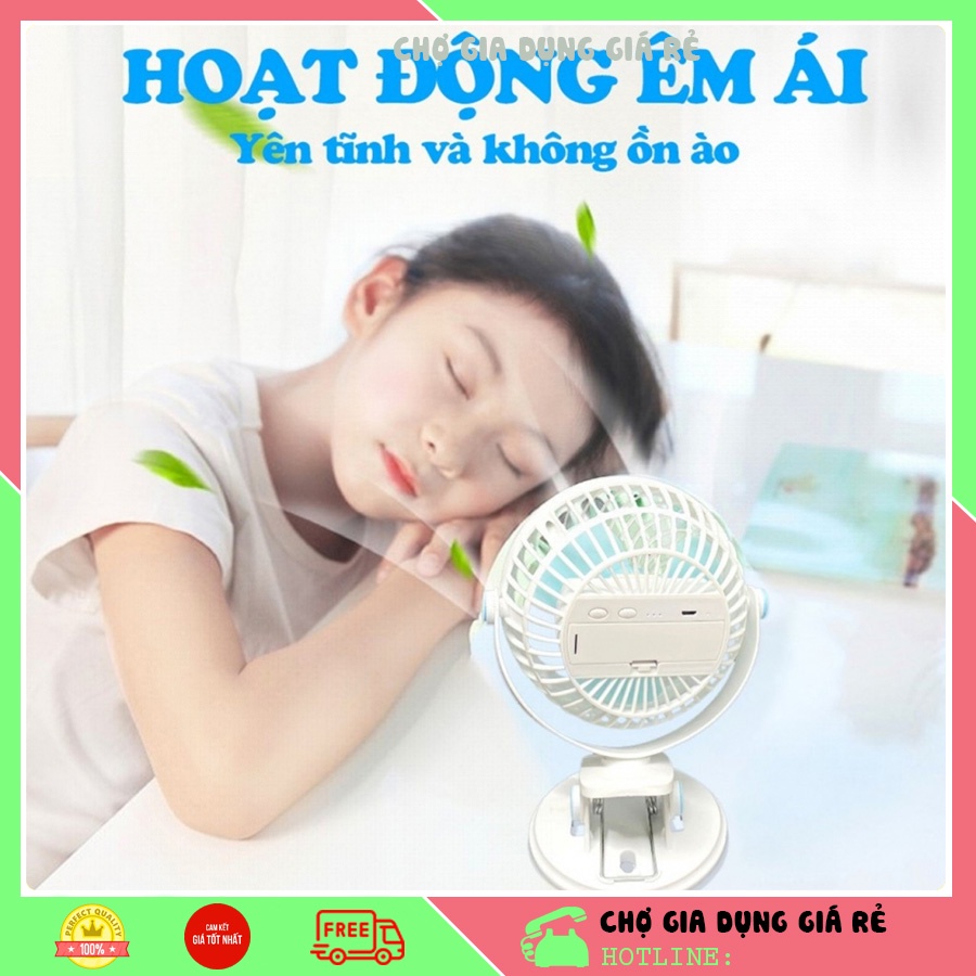 Quạt Tích Điện Mini Xoay 360 Độ/ Sử Dụng 2h-4h Sau Khi Sạc Đầy (Tiện Lơi: Kẹp Bàn Học, Làm Việc, Xe Đẩy, Nôi Em Bé, ...)