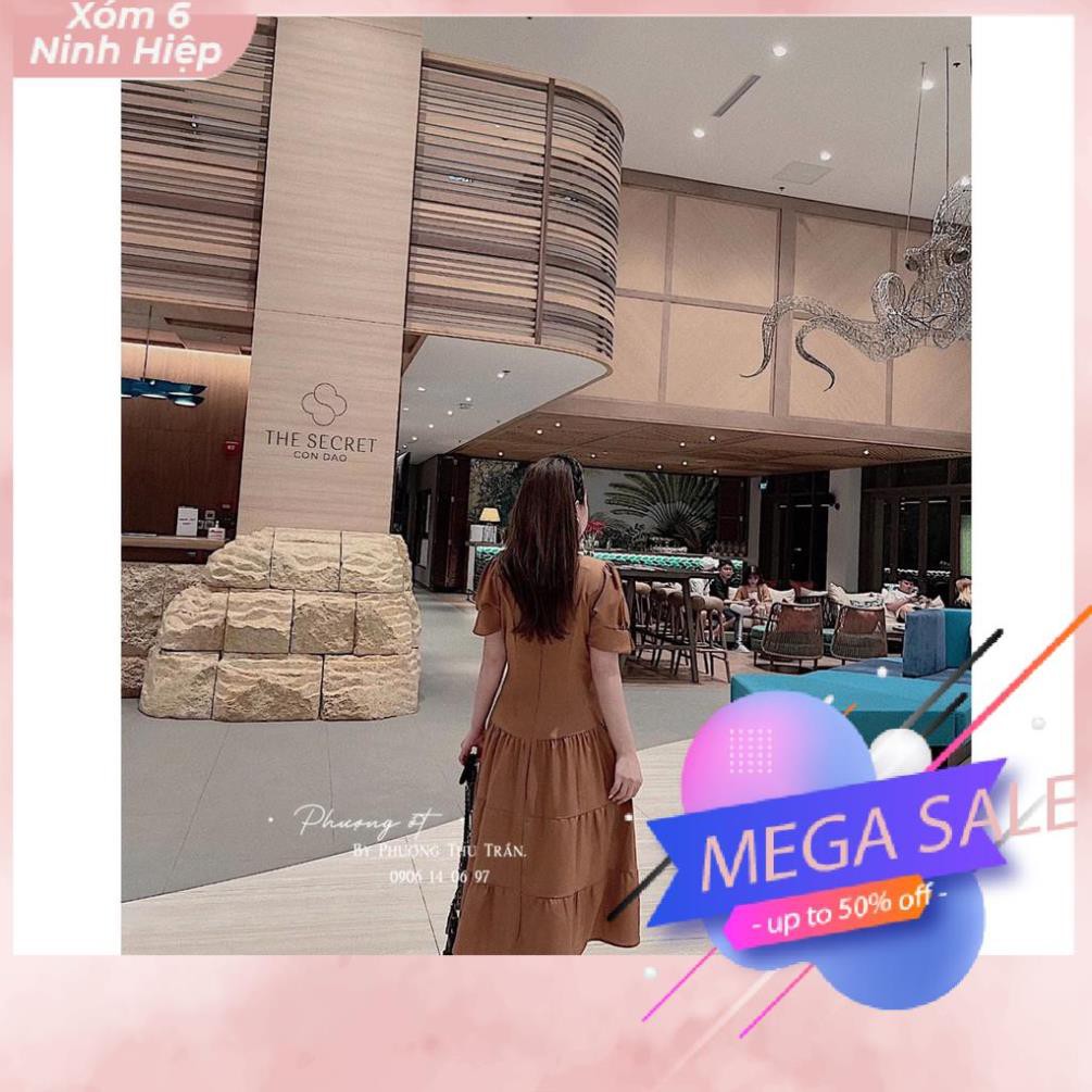 [FREESHIP] Váy Thô Cổ V Tay Bồng Cúc Ngực - Đầm Thô Tầng Dáng Dài MN | BigBuy360 - bigbuy360.vn