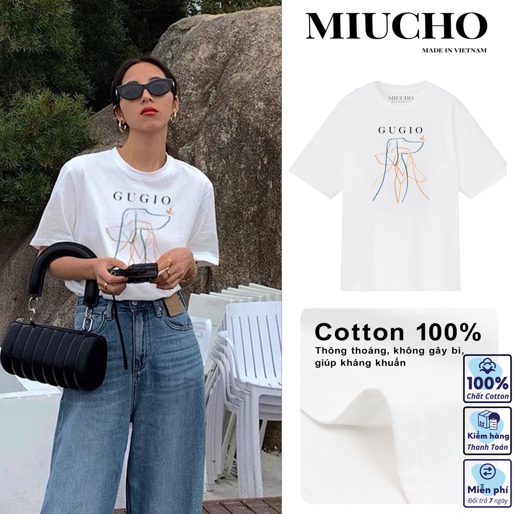 Áo phông nữ form rộng tay lỡ unisex đẹp, áo thun nữ form rộng tay lỡ unisex cotton hàn quốc AT051 Miucho in hình