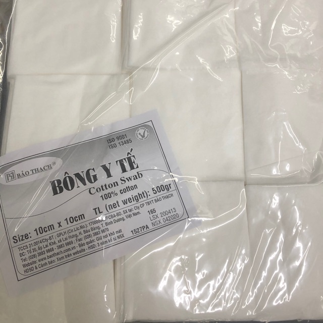 Bông Y Tế Cắt Sẵn Bảo Thạch 6cmx6cm Bịch 500gr