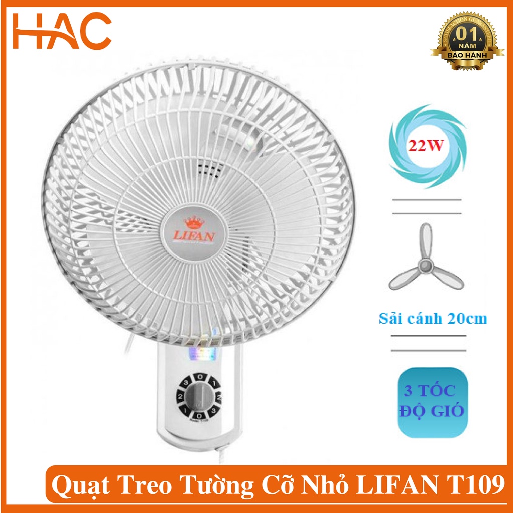 Quạt Treo Tường mini Lifan T-109 sải cánh 20cm, Nhỏ gọn,Chắc Chắn, Phù hợp cho Không Gian Nhỏ - Bảo Hành 12 Tháng