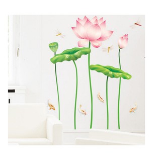 Decal trang trí hoa sen và cá