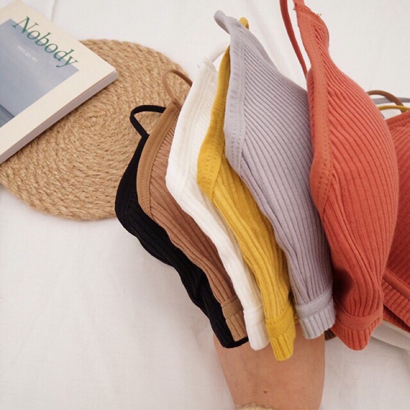 Áo ngực bra 2 dây cotton tăm nơ đan dây xẻ khe ngực nhiều màu 20194