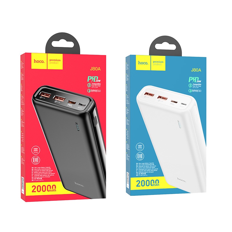 Sạc dự phòng Hoco J80A 20000mah sạc nhanh 22,5W công nghệ sạc nhanh QC3.0 PD VOOC hàng chính hãng bảo hành 12 tháng