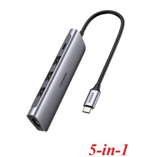Ugreen 70495 5 trong 1 màu xám bộ chuyển USB type C ra 3*USB 3.1 sạc 100w PD 4K HDMI CM136