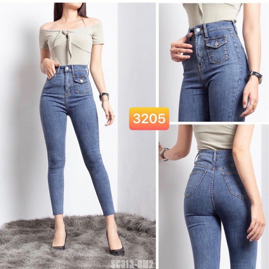 Quần jean nữ lưng cao, jean nữ màu xanh cao cấp MS999