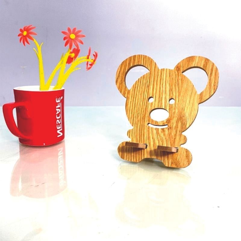 Kệ Điện Thoại Giá Đỡ Máy Tính Bảng Mini Bằng Gỗ Ép Hình Con Chuột Tiện Dụng Hình Dễ Thương 16.5cm x 15.6cm