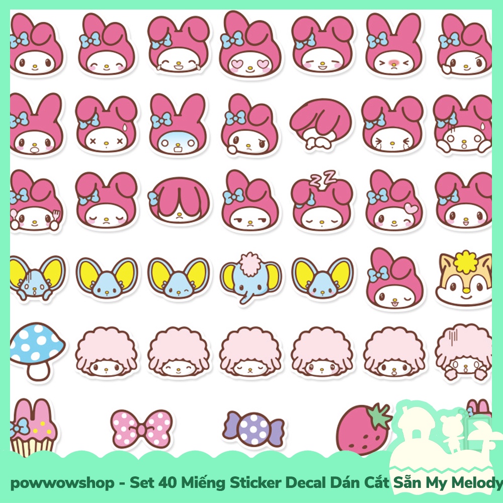 [Sẵn VN - Hỏa Tốc] Set 40 Miếng Sticker Decal Cắt Sẵn DIY Dán Trang Trí Vật Dụng Mẫu Sanrio My Melody Red Queen Emotion