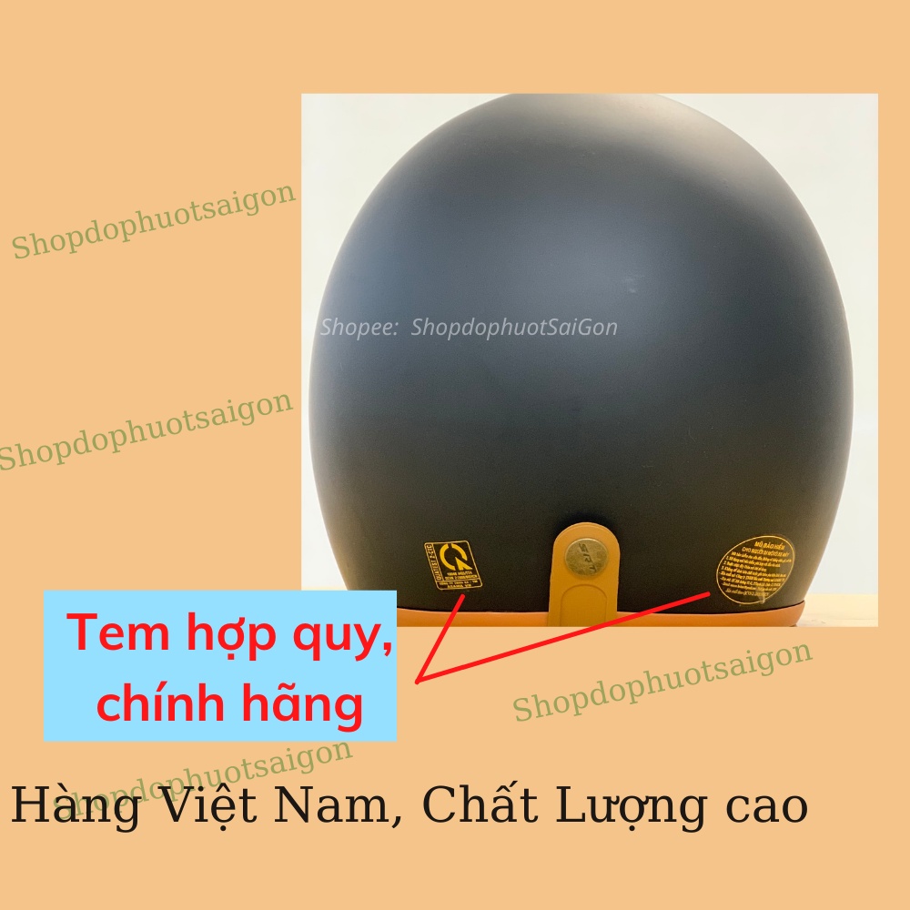 Mũ bảo hiểm 3/4 đầu SRT Classic viền nâu, lót màu cao cấp - tặng kèm lưỡi trai