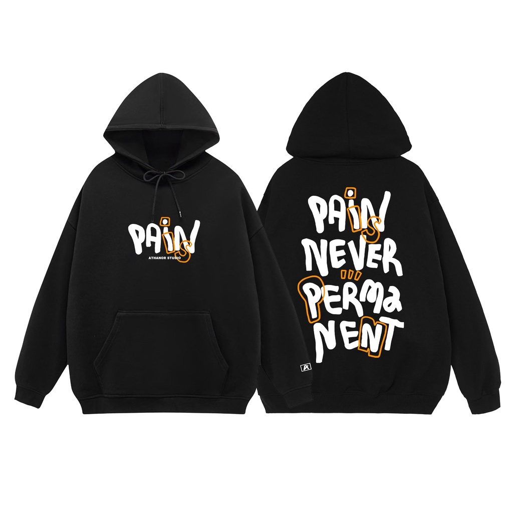Áo hoodie ATHANOR chất nỉ bông 100%cotton premium form rộng tay bồng mẫu Pain màu đen và xanh lá