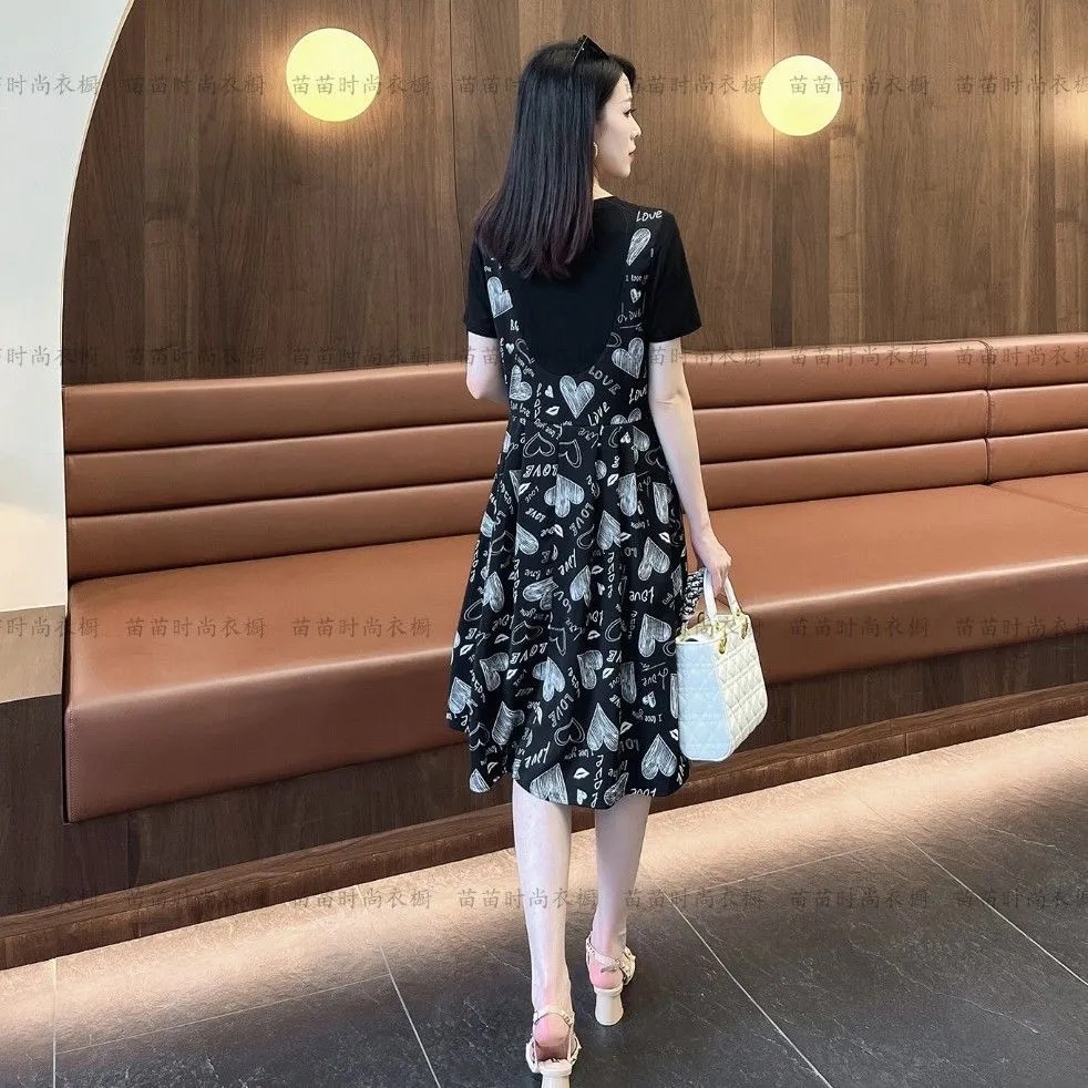 Đầm Tay Ngắn In Hình Trái Tim Có Size Lớn 40-80KG C9346