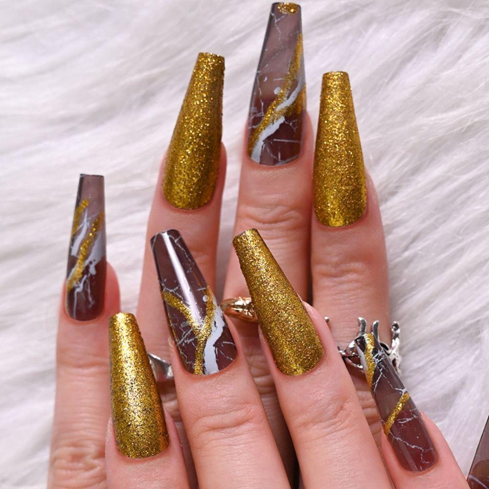 XIANTIN Bộ 24 Móng Tay Giả Che Phủ Toàn Diện Đính Kim Cương Giả Tháo Rời Được Kiểu Pháp