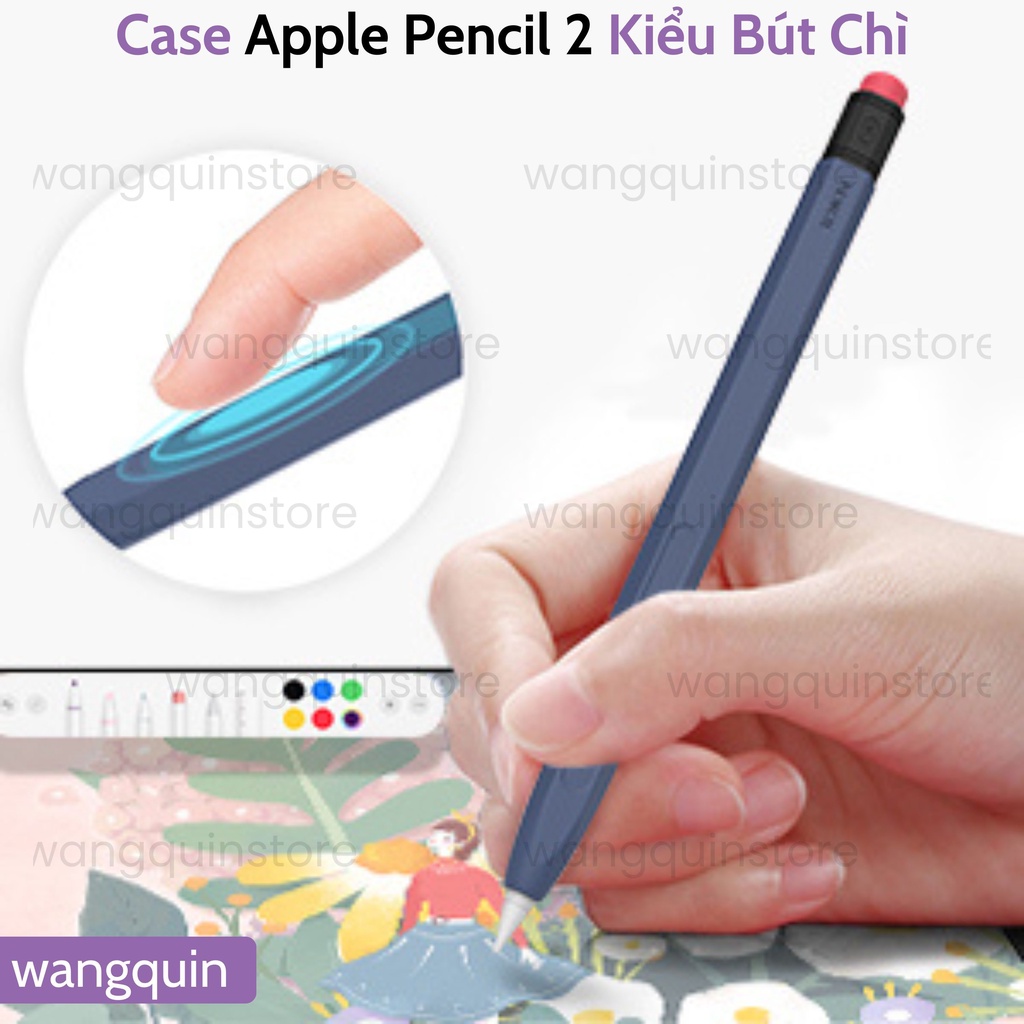 Vỏ bao ốp silicon case bút cảm ứng Kiểu bút chì pencil Gen 2 - Vỏ bọc bảo vệ bút cảm ứng cao cấp Sạc không cần tháo