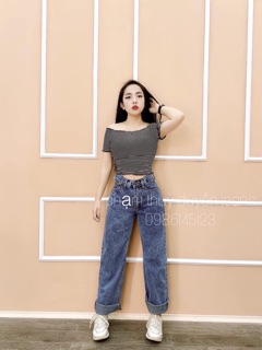 Áo tăm trễ vai dáng croptop