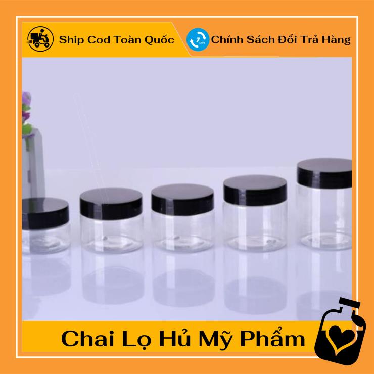 Hủ Đựng Kem ❤ TOP GIÁ RẺ ❤ Hũ nhựa pet Trong Nắp Đen 50g 100g 200g 250g đựng mỹ phẩm, thực phẩm, đồ khô, ngũ cốc