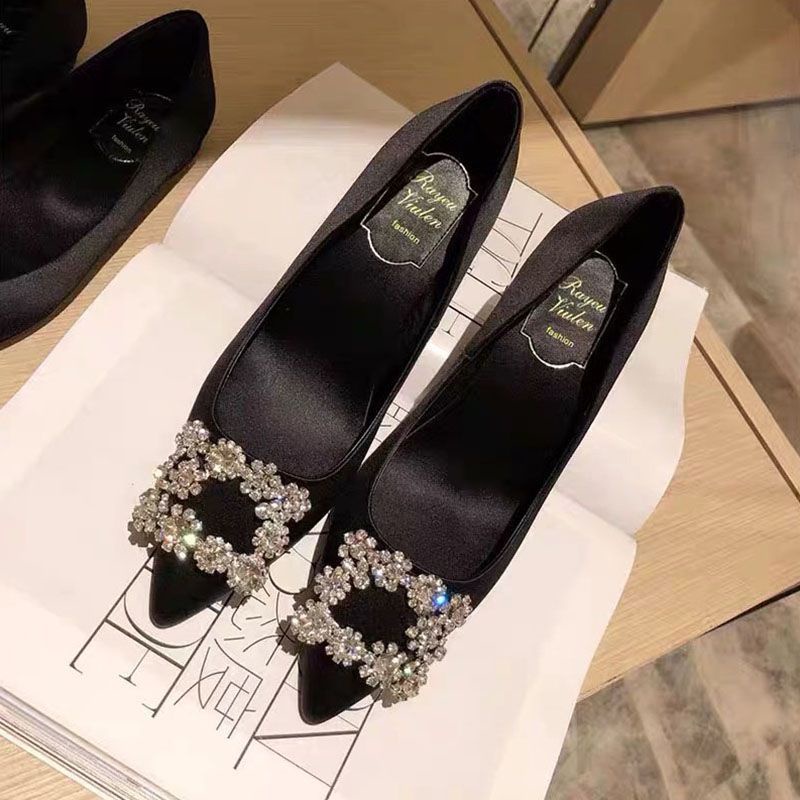 Giày Cao Gót Mũi Nhọn Đính Đá Màu Trắng Thời Trang Cho Nữ Size 35-42