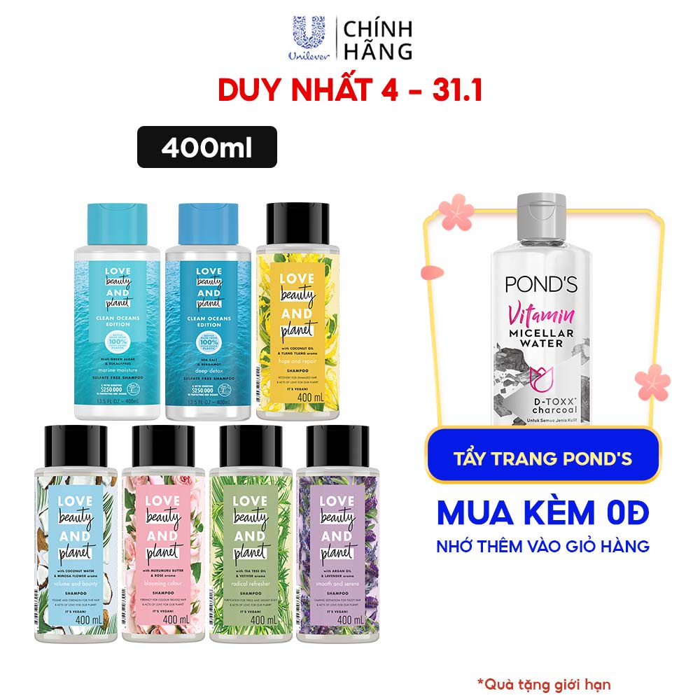 Dầu gội Love Beauty And Planet với 100% tinh dầu thiên nhiên 400ml