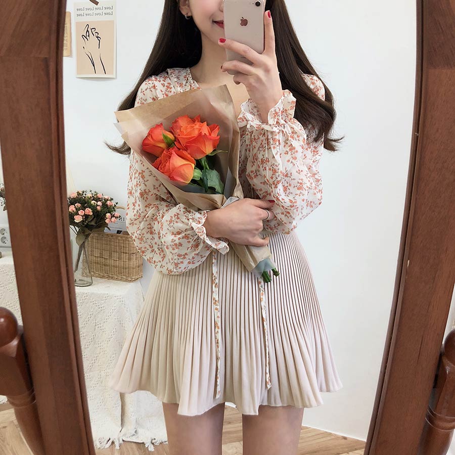 Chân Váy Chữ A Lưng Cao Xếp Ly Màu Trơn Thời Trang 27578