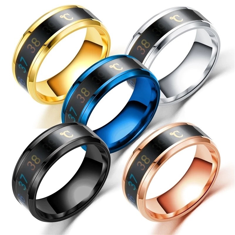 Creative Smart Temperature Rings/Titanium Steel Changing Color Lovers Ring/  Mood Temperature Couple Rings/ Fashion Personality Waterproof Ring Jewelry Gifts