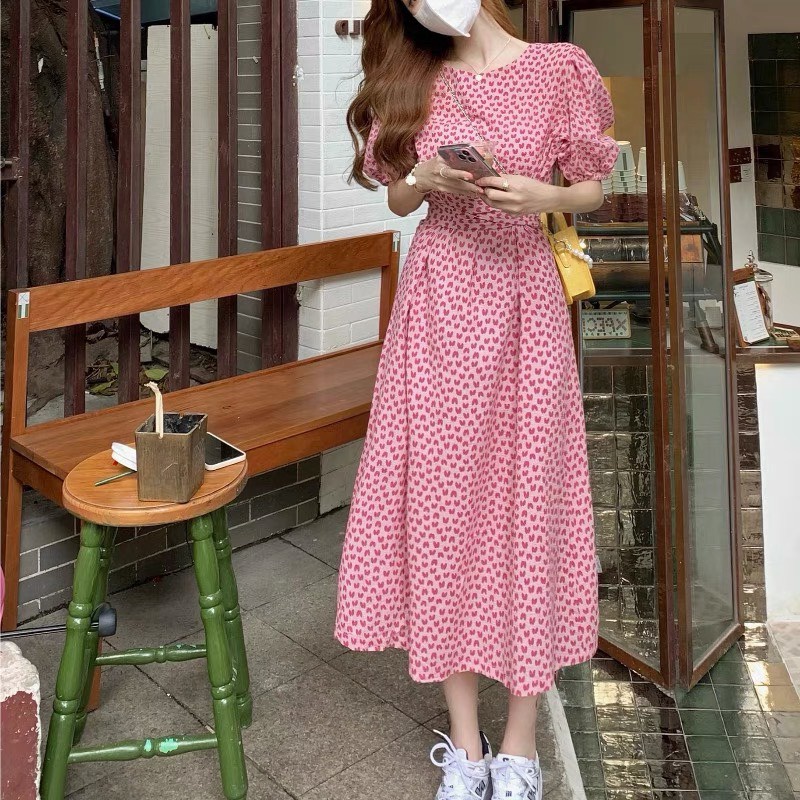 ⚡️BÁN SỈ⚡️Đầm hồng tim có dây thắt eo chất trượt mềm