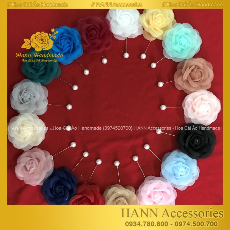 Hoa cài áo handmade chất liệu vải cao cấp, phụ kiện thời trang sang chảnh, Bông Cài Váy Áo, Trâm Cài Áo