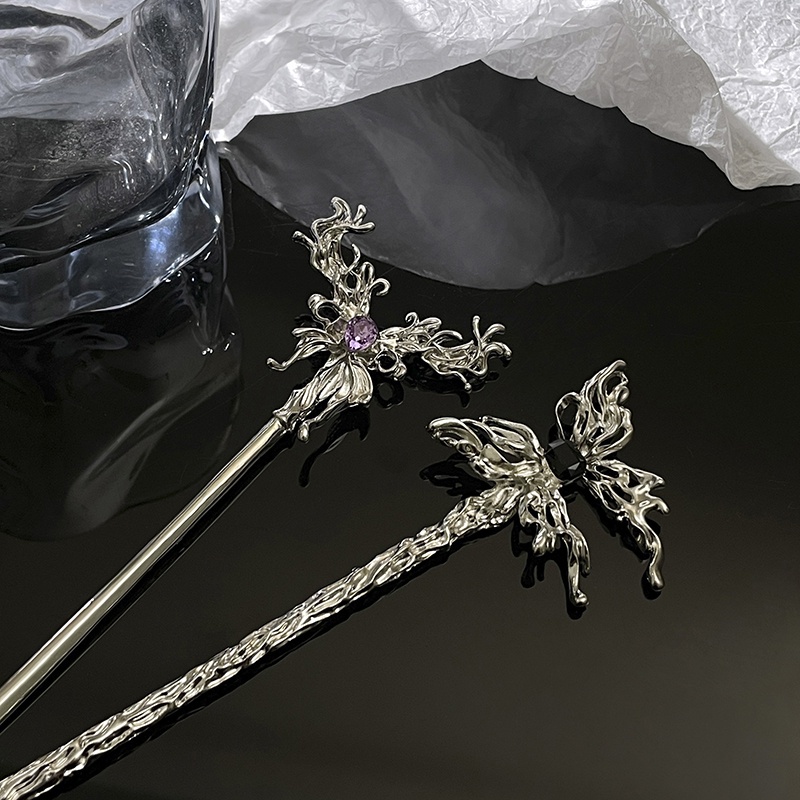 Kẹp Tóc Hình Bướm Bằng Kim Loại Dạng Lò Xo Phong Cách Trung Hoa Cổ Điển Cho Nữ