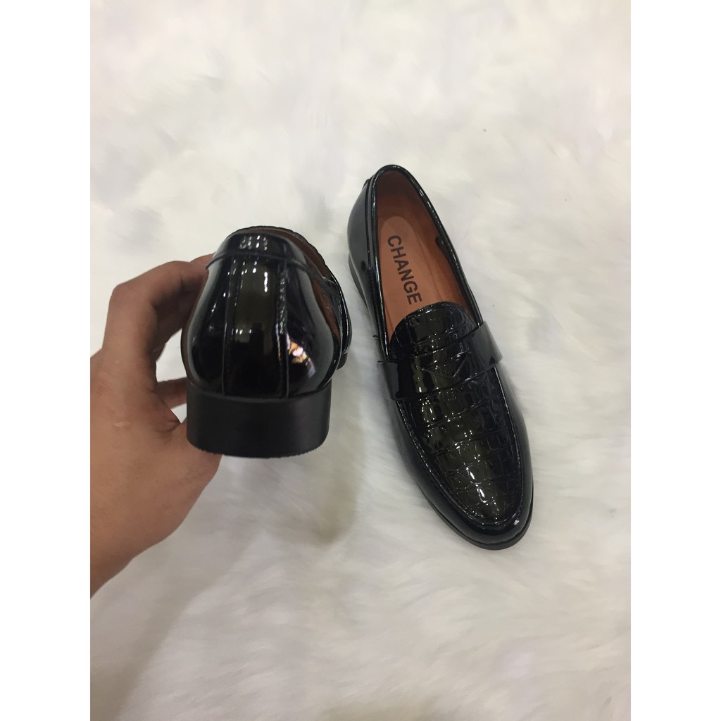 Giầy  tây giày lười nam hàn quốc bóng đen dập vân | BigBuy360 - bigbuy360.vn