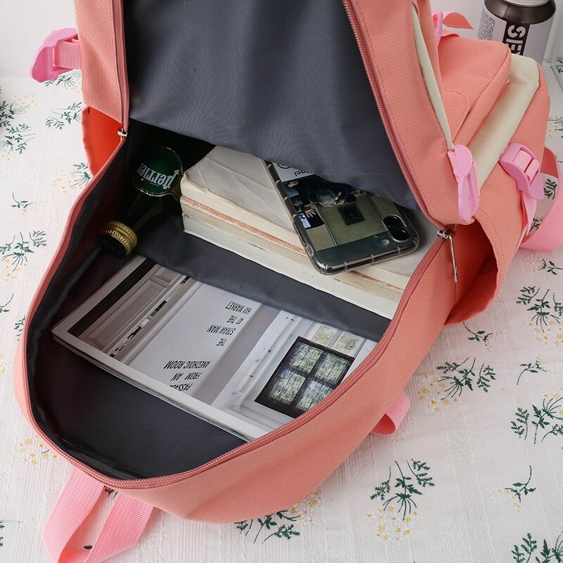 Bộ 4 món ba lô + túi đi học JASMIN NOIR canvas đựng sách và laptop thời trang harajuku 2021 cho các cô gái tuổi teen