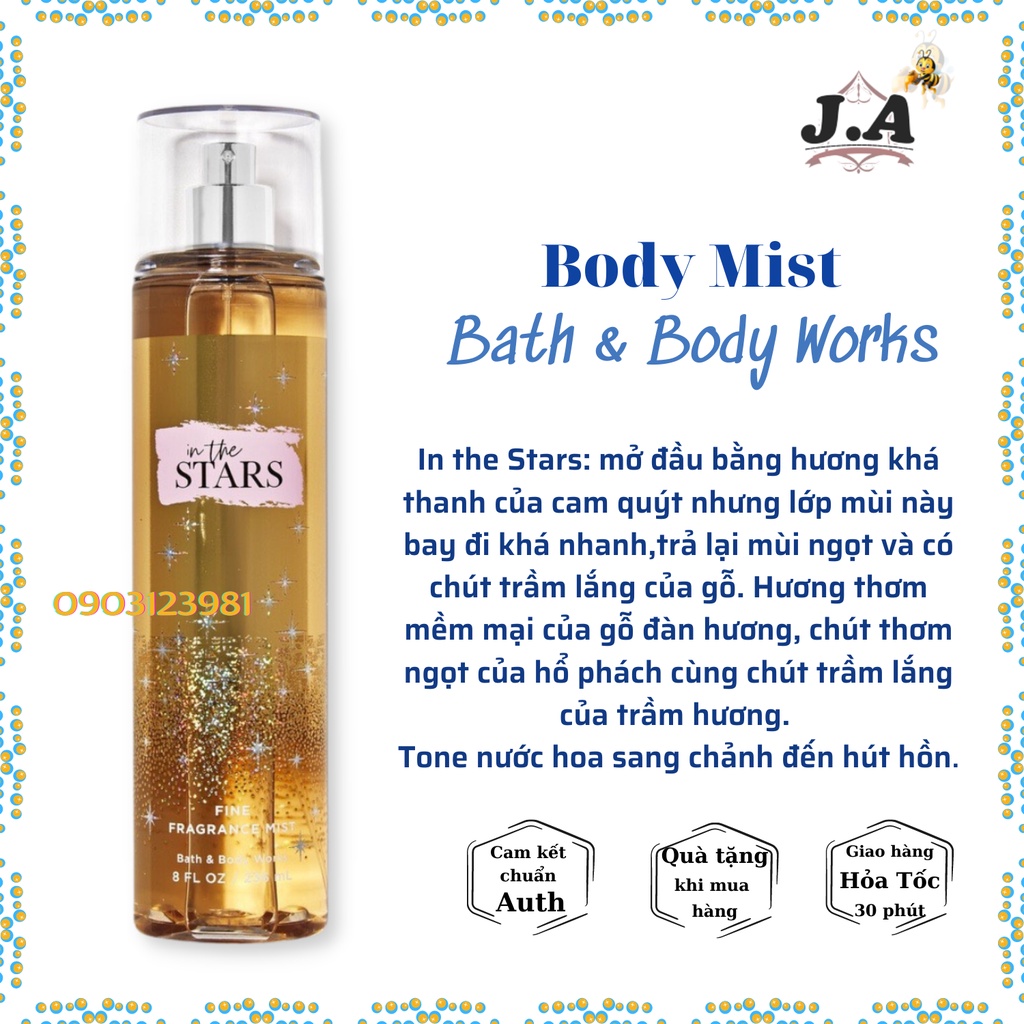 (BODY MIST) Xịt toàn thân BATH &amp; BODY WORKS Full size 236ml, chính hãng nhập từ Mỹ (J.A Shop)