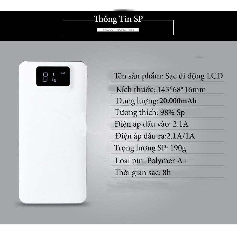 [ XẢ KHO ] Sạc Dự Phòng POWER BOX Dung Lượng Lớn 20000mAh Tích Hợp Màn Hình LCD Hiển Thị Dung Lượng Pin