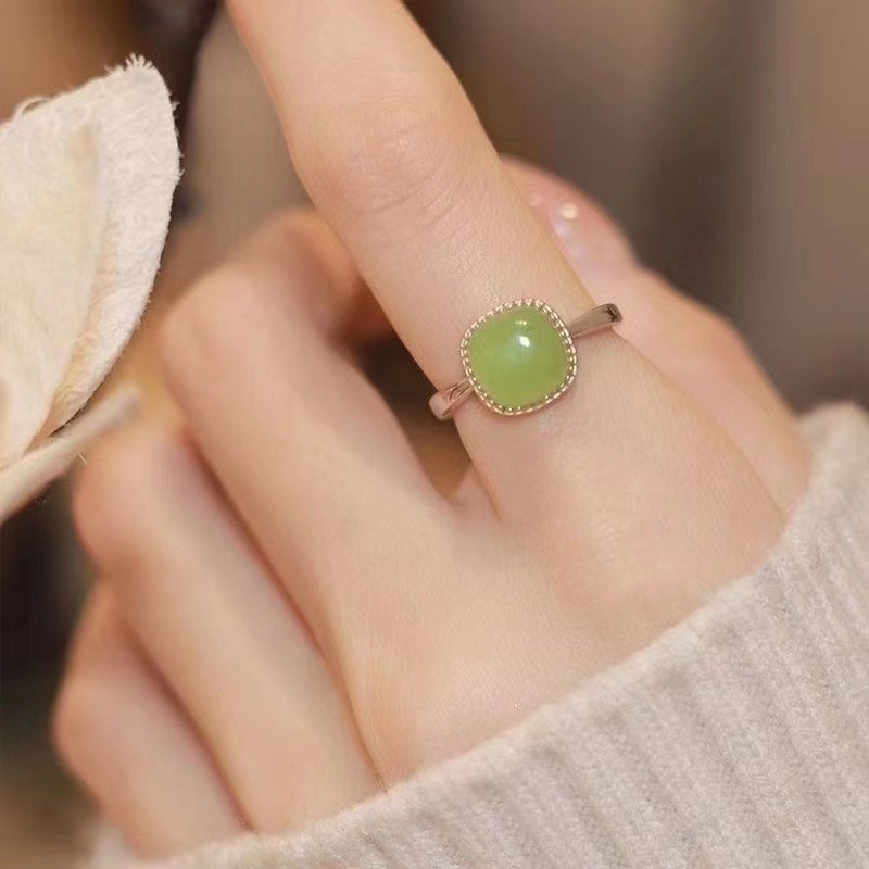 Nhẫn Mạ Vàng 18k Đính Đá Ngọc Bích Nhân Tạo Hình Khối Lập Phương Sang Trọng Cho Nữ