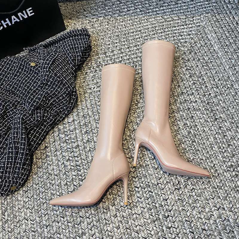 Giày bốt cao gót mũi nhọn gót nhọn cổ cao thời trang thu đông | BigBuy360 - bigbuy360.vn