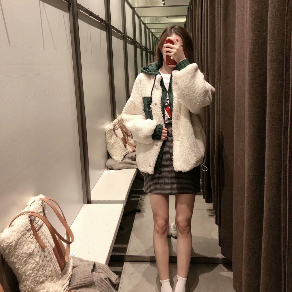 ÁO KHOÁC LÔNG ZARA XUẤT DƯ TUỒN CÓ MŨ NỮ MÀU TRẮNG