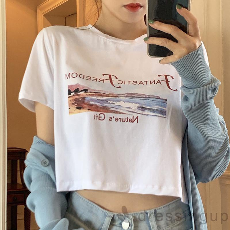 Áo Croptop Tay Ngắn Cổ Tròn In Chữ Thời Trang Mùa Hè Cho Nữ | BigBuy360 - bigbuy360.vn